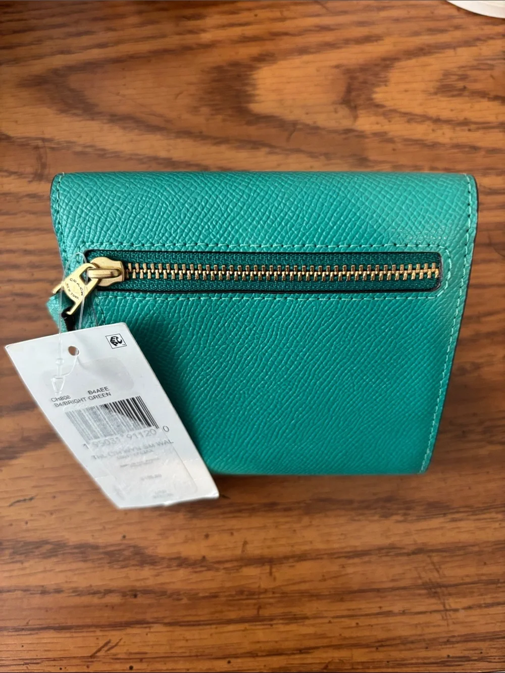 NWT Coach Teal Textured Leather Compact Wallet
